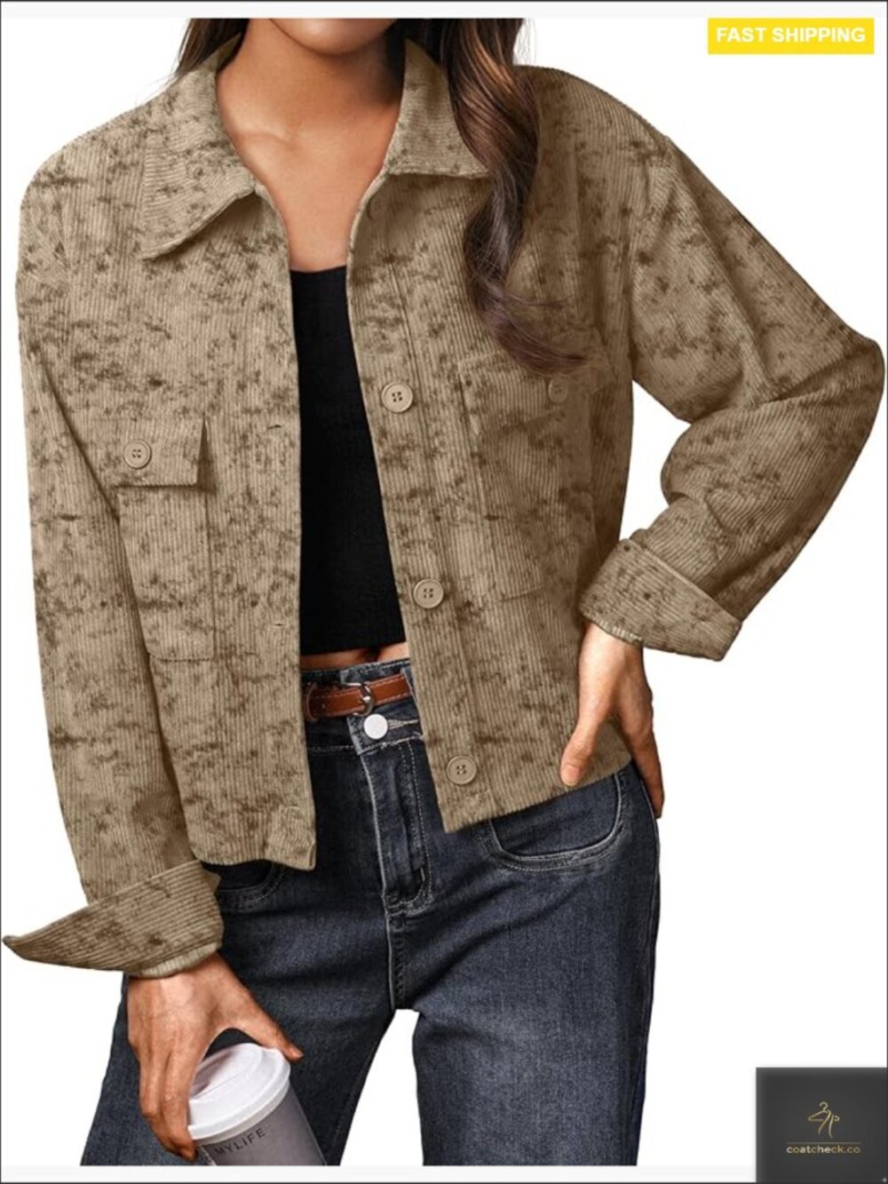 Cropped Corduroy Shacket Jacket Casual Button Down Fall Coat Top